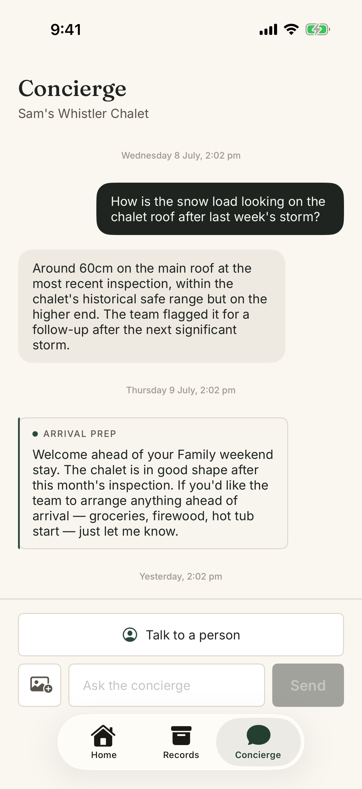 Owner app concierge chat