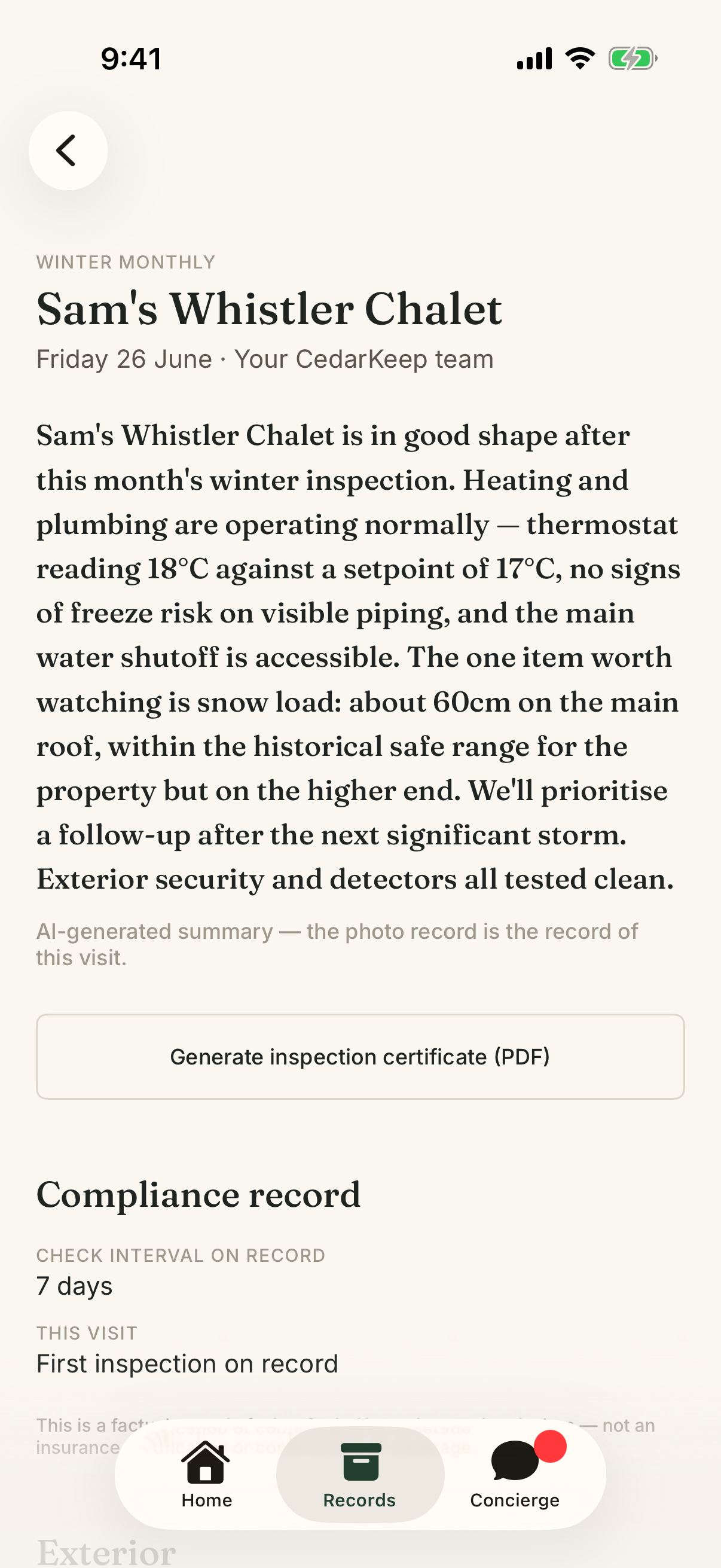 Owner app inspection report