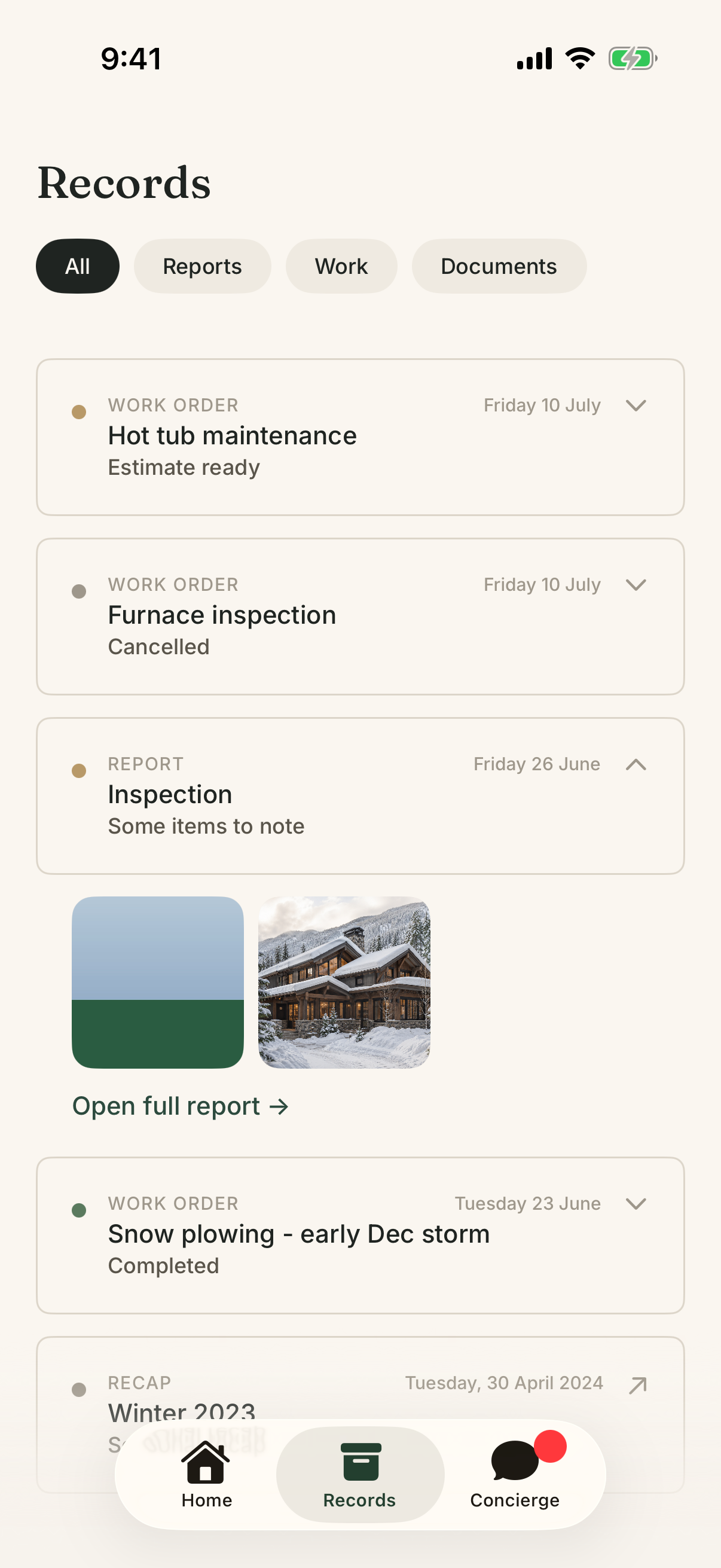 Owner app reports and seasonal recap