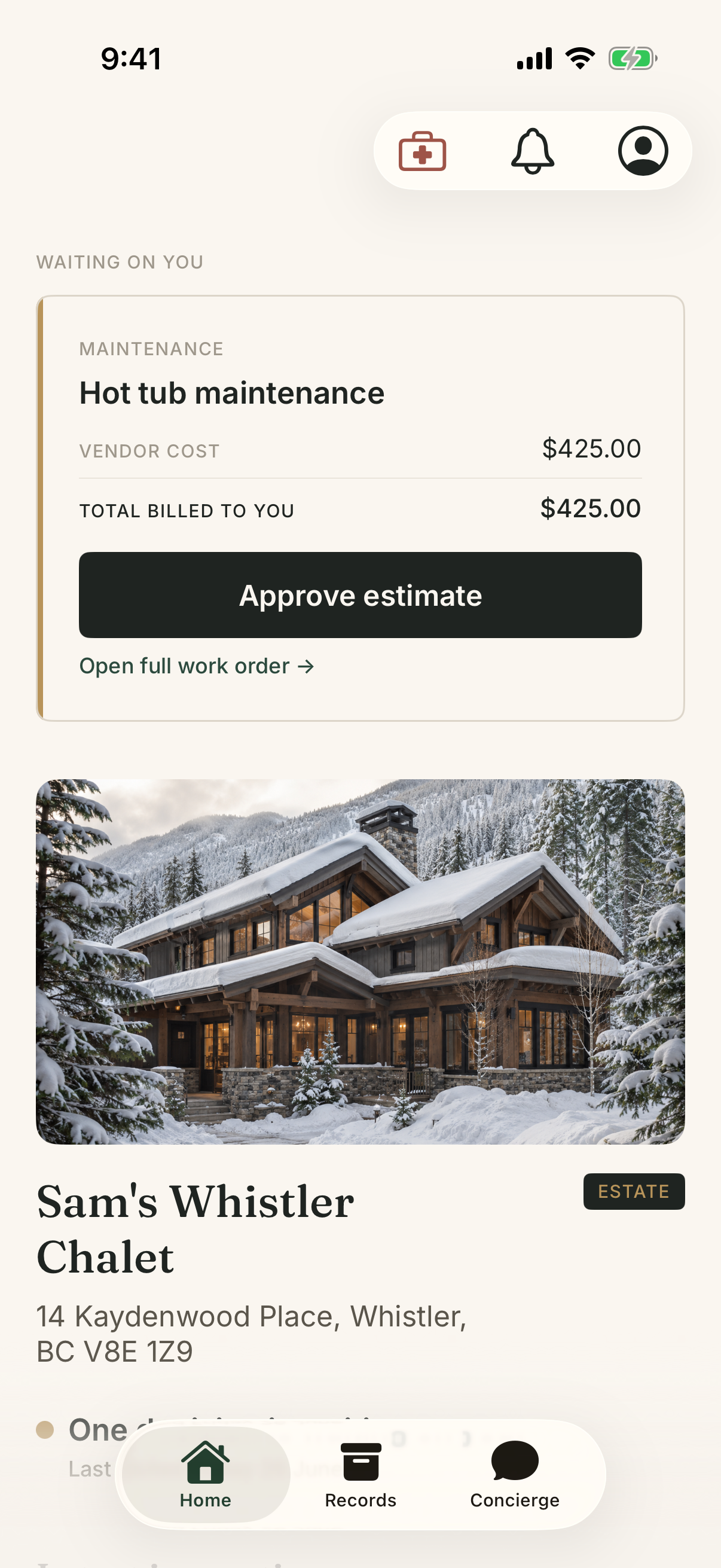 Owner app work-order approval